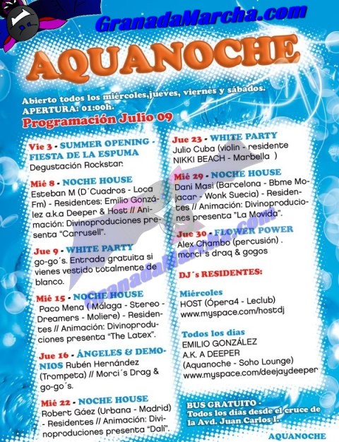 Programación detallada Julio 2009 en Aquanoche