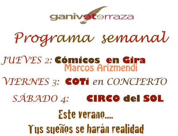 Programación Ganivet Terraza 2, 3 y 4 de Julio, Concierto de Coti.